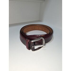 Men's Genuine Leather Burgundy Belt Size 48 Made in Canada – Silver Buckle